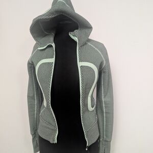 lululemon athletica Scuba Black and Mint Green Hooded Cardigan
